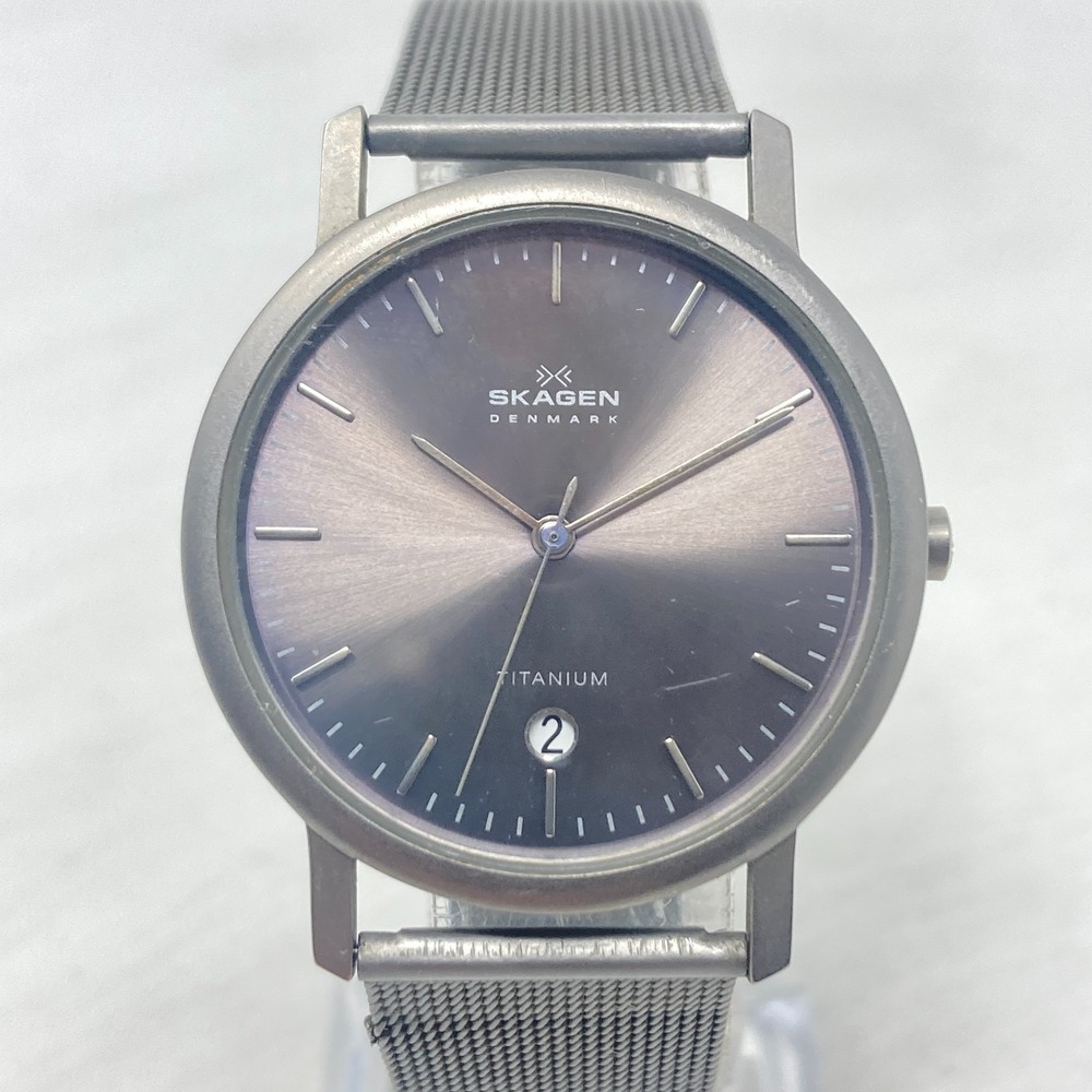 Skagen Titanium Watch 34mm Gray Date Slim Mesh Band 103LTTN 30M WR New Battery